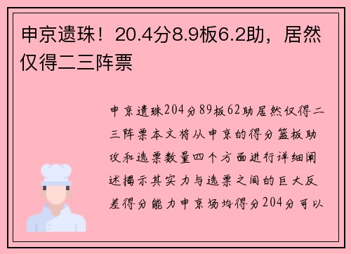申京遗珠！20.4分8.9板6.2助，居然仅得二三阵票